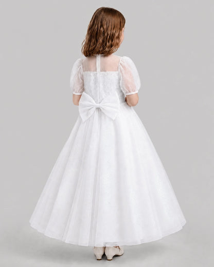 White A-line Flower Girl Dresses Back