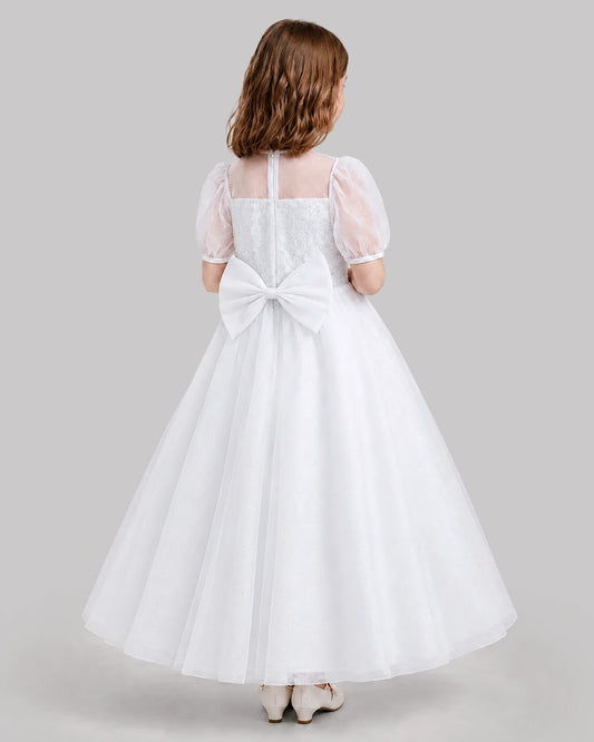 White A-line Flower Girl Dresses Back