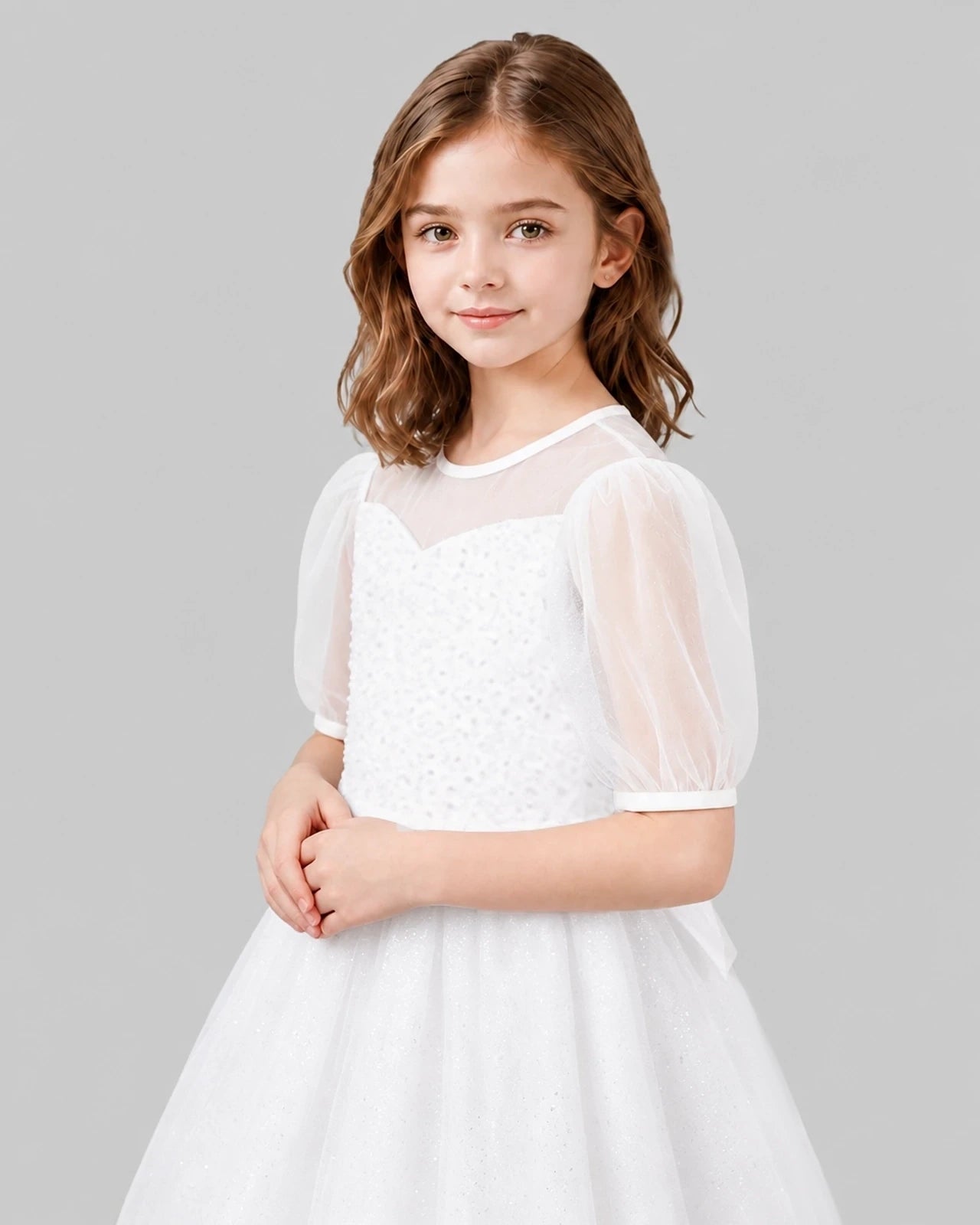 White A-line Flower Girl Dresses Detail