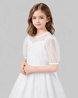 White A-line Flower Girl Dresses Detail