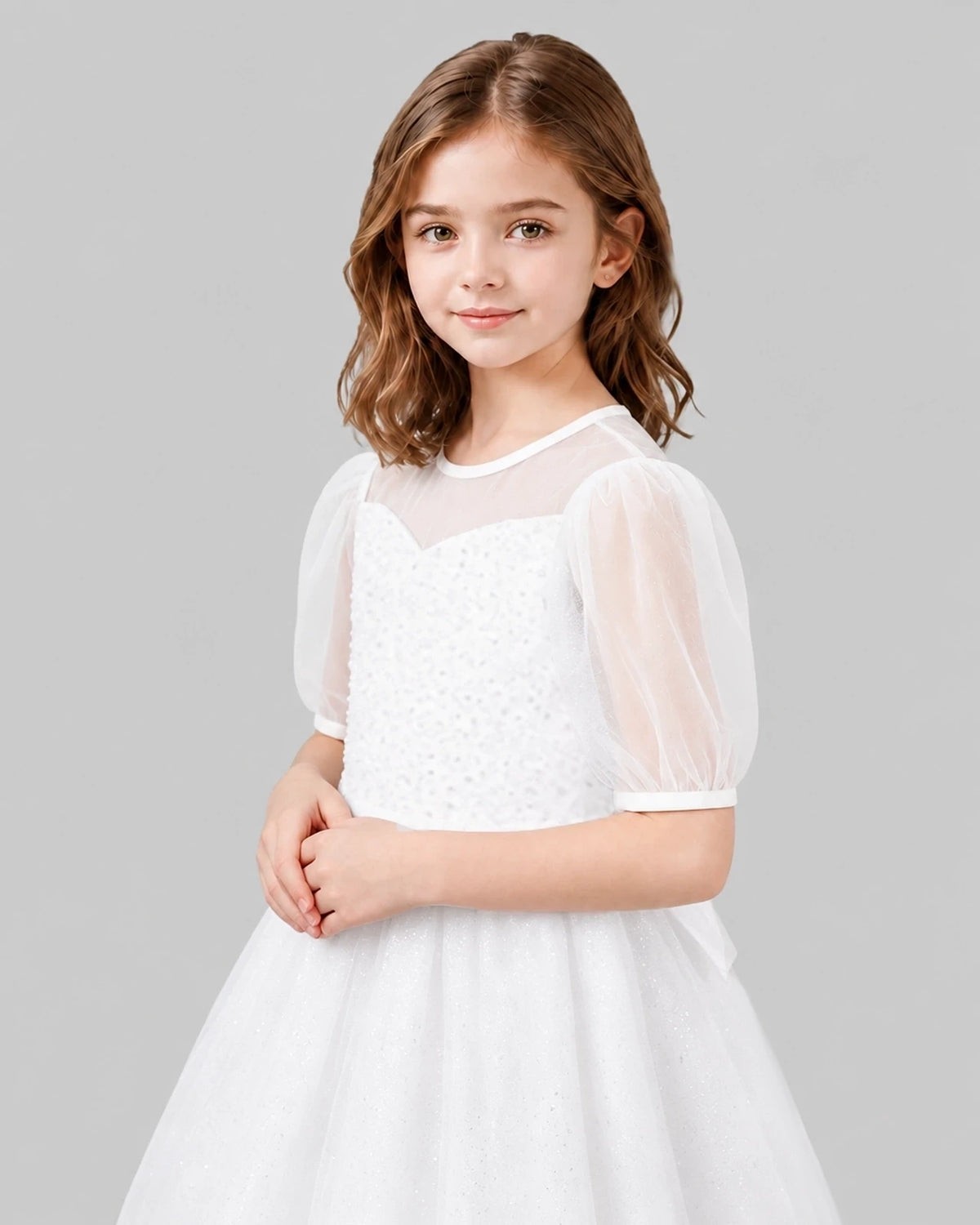 White A-line Flower Girl Dresses Detail