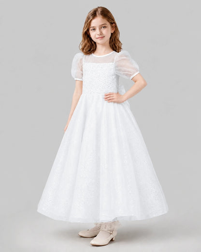 White A-line Flower Girl Dresses Front