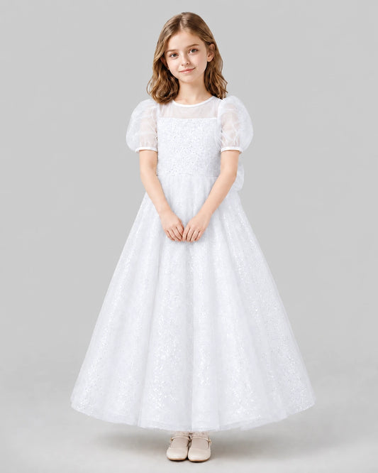 White A-line Flower Girl Dresses Front