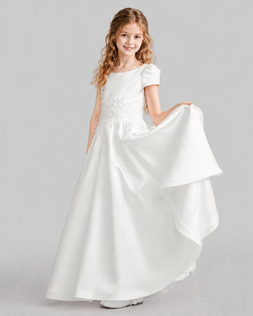 Dideyttawl Puff Sleeve Lace First Holy Communion Ball Gown