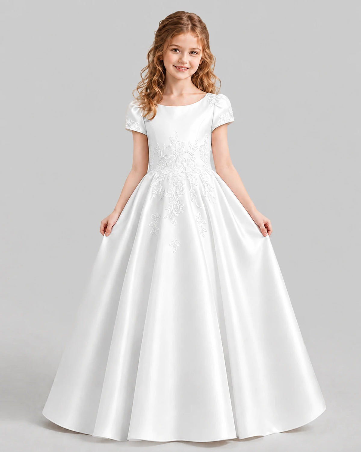 White Ball Gown First Communion Dresses Front