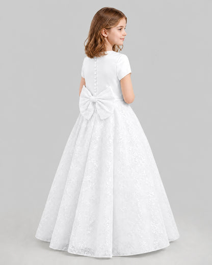 White A-line First Communion Dresses Back