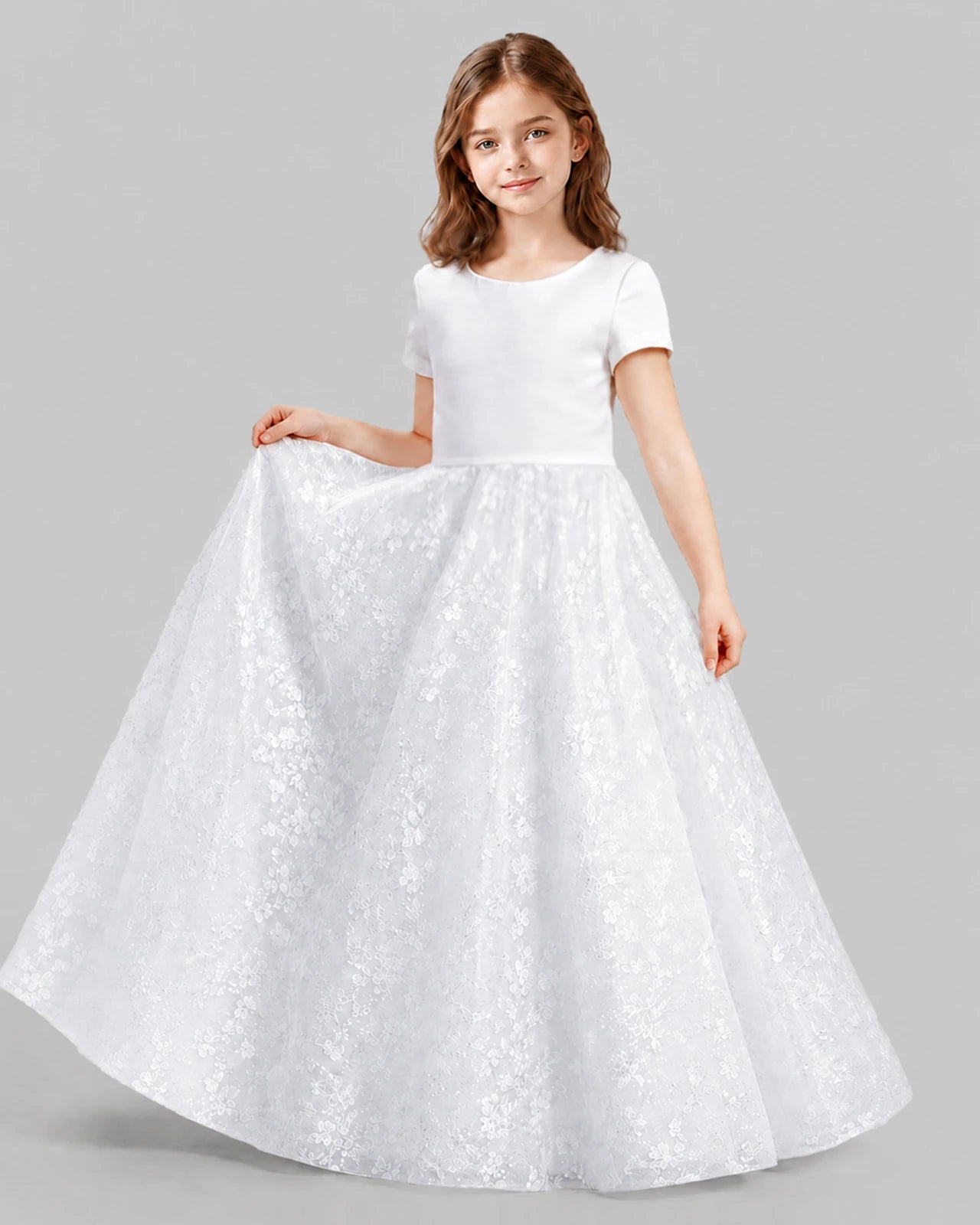 White A-line First Communion Dresses Front