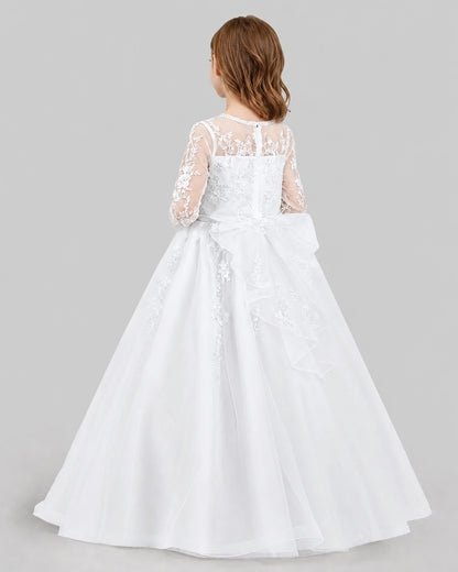 White Ball Gown First Communion Dresses Back
