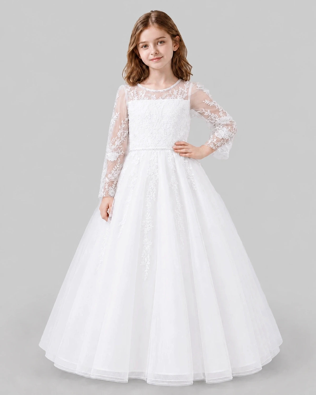 White Ball Gown First Communion Dresses Front