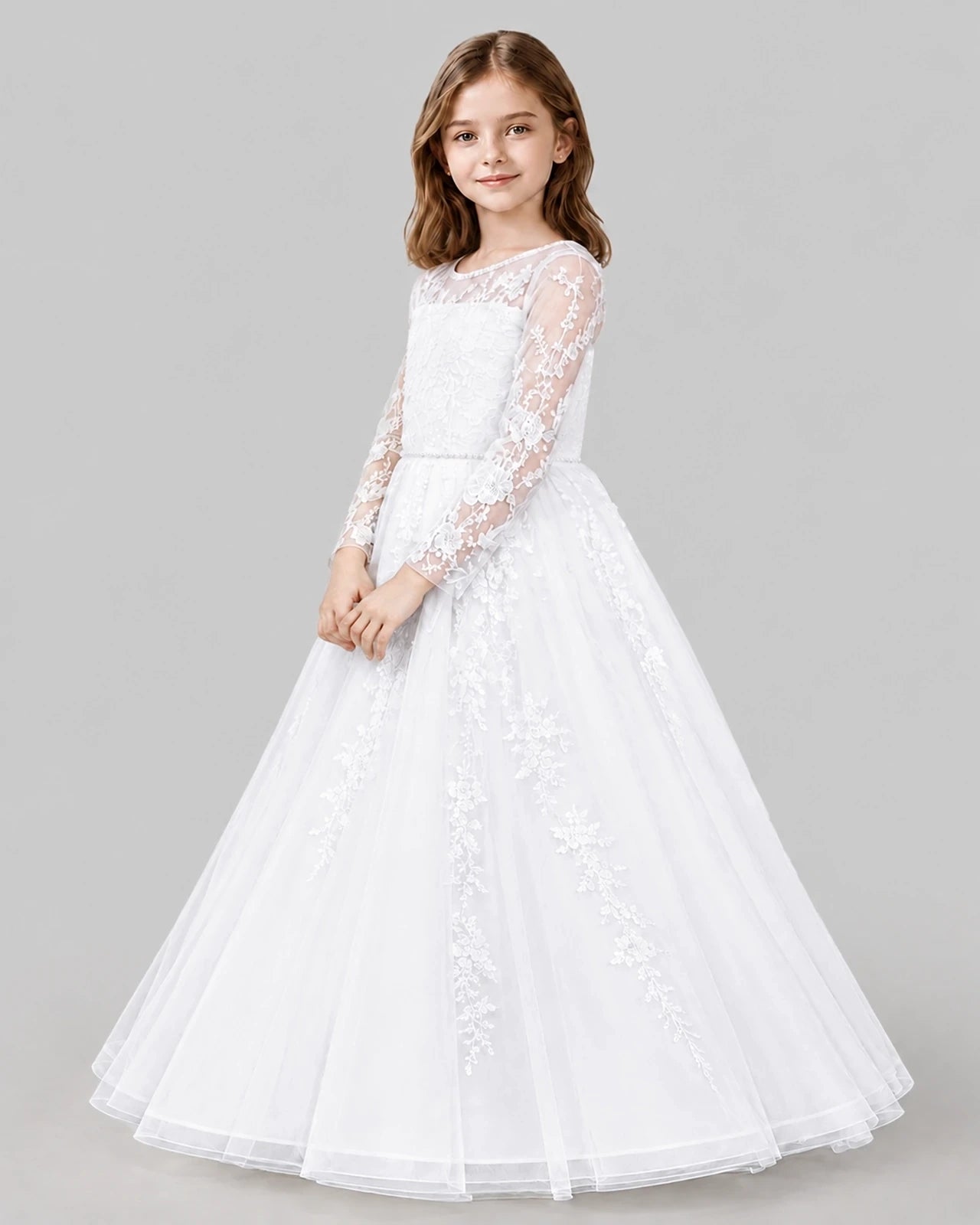 White Ball Gown First Communion Dresses Side