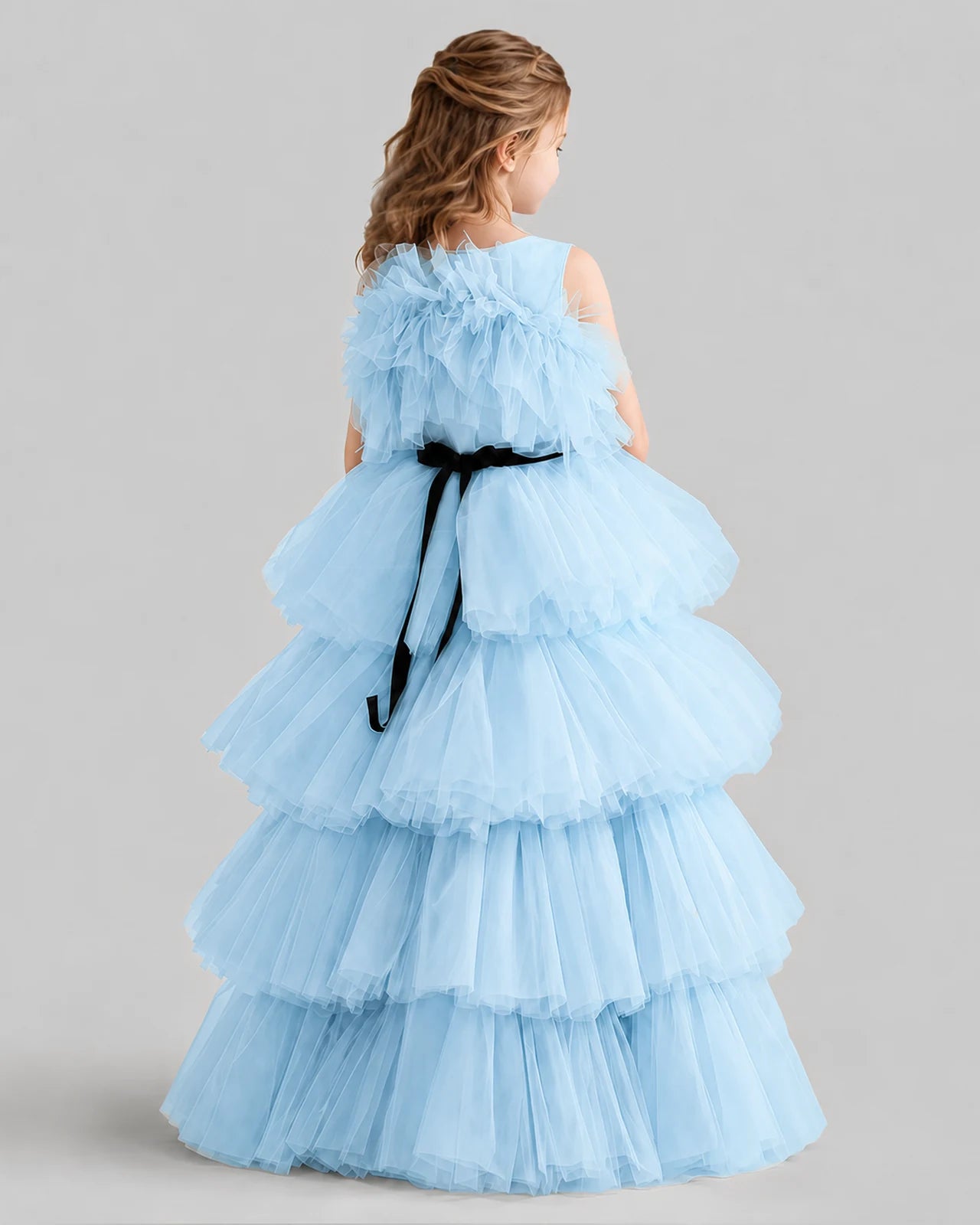 Baby Blue Ball Gown Girls Pageant Dresses Back