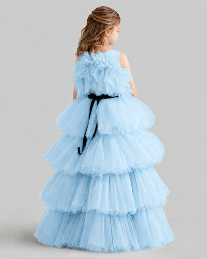 Baby Blue Ball Gown Girls Pageant Dresses Back