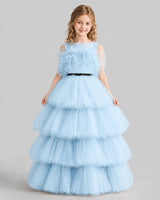 Baby Blue Ball Gown Girls Pageant Dresses Front