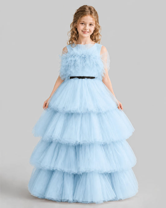 Baby Blue Ball Gown Girls Pageant Dresses Front