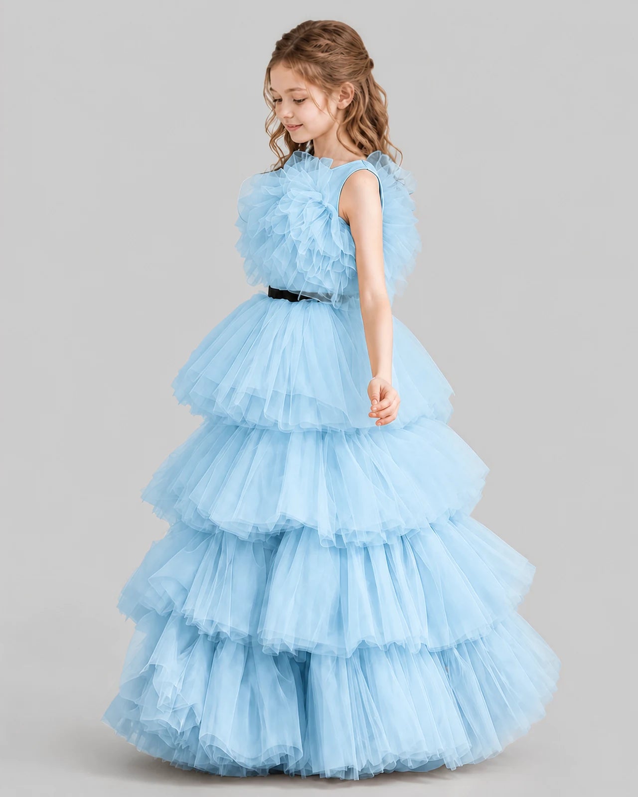 Baby Blue Ball Gown Girls Pageant Dresses Side