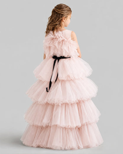 Blush Pink Ball Gown Girls Pageant Dresses Back