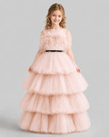 Blush Pink Ball Gown Girls Pageant Dresses Front