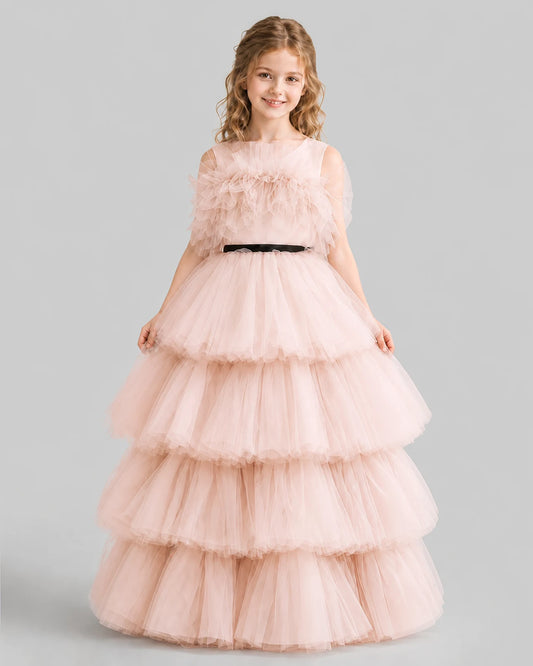 Blush Pink Ball Gown Girls Pageant Dresses Front