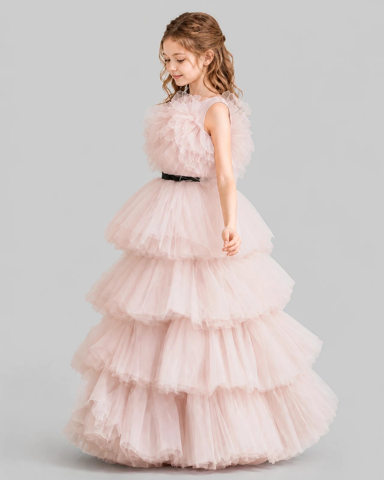 Blush Pink Ball Gown Girls Pageant Dresses Side