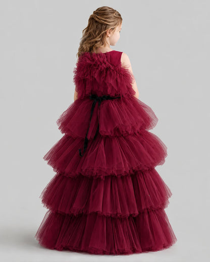 Burgundy Ball Gown Girls Pageant Dresses Back