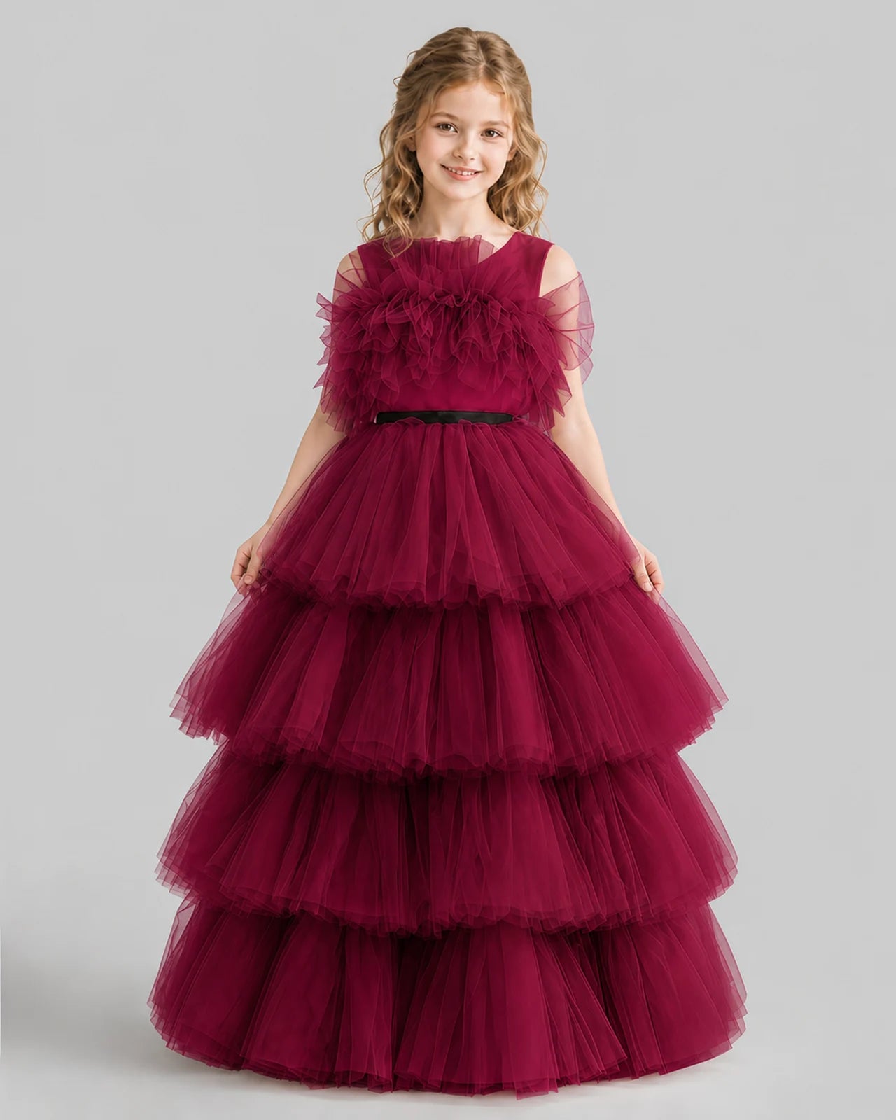 Burgundy Ball Gown Girls Pageant Dresses Front