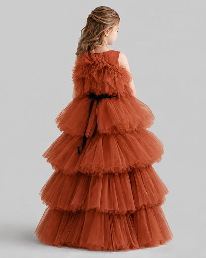 Burnt Orange Ball Gown Girls Pageant Dresses Back
