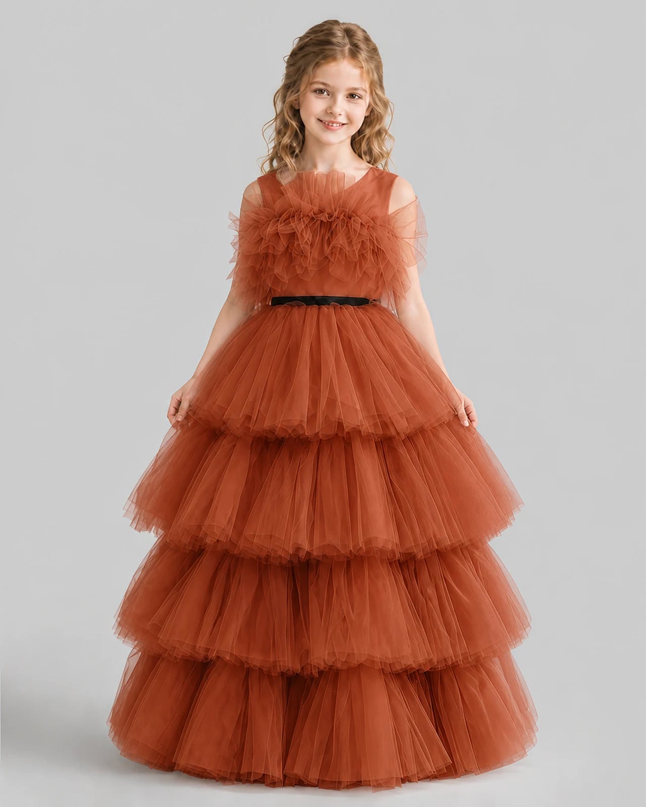 Burnt Orange Ball Gown Girls Pageant Dresses Front