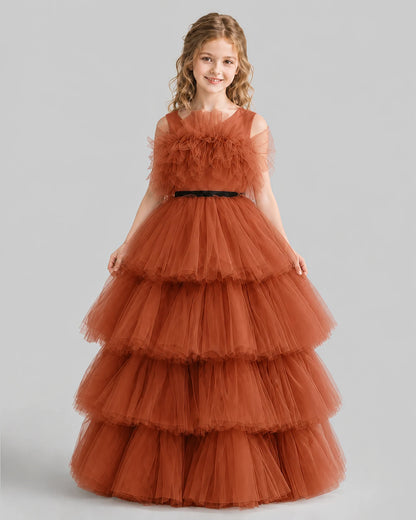 Burnt Orange Ball Gown Girls Pageant Dresses Front