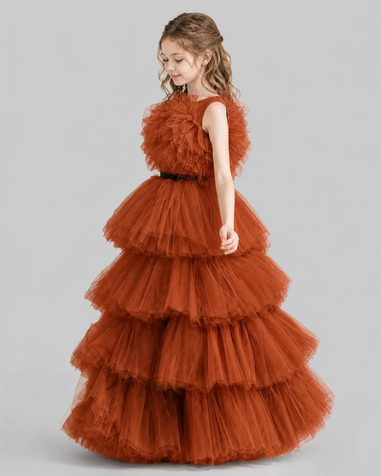 Burnt Orange Ball Gown Girls Pageant Dresses Side
