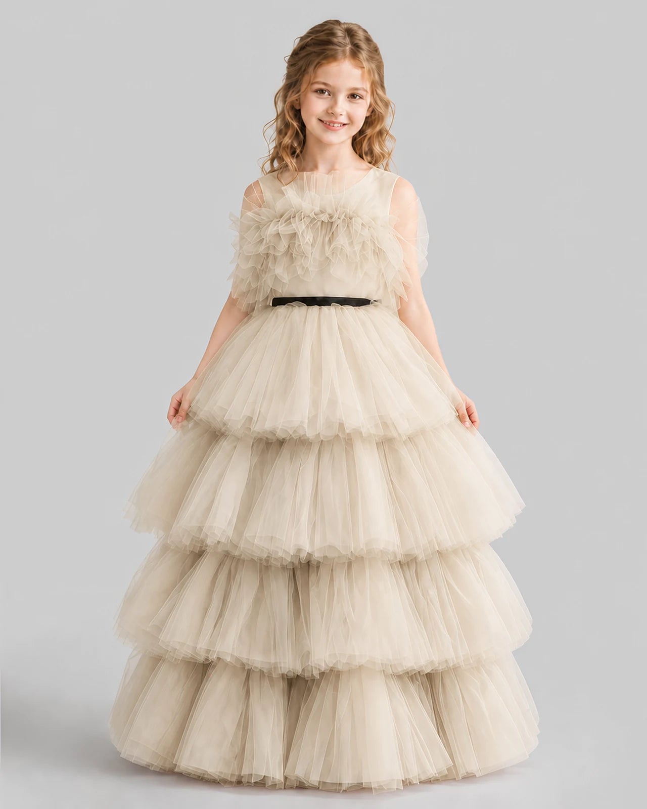 Champagne Ball Gown Girls Pageant Dresses Front