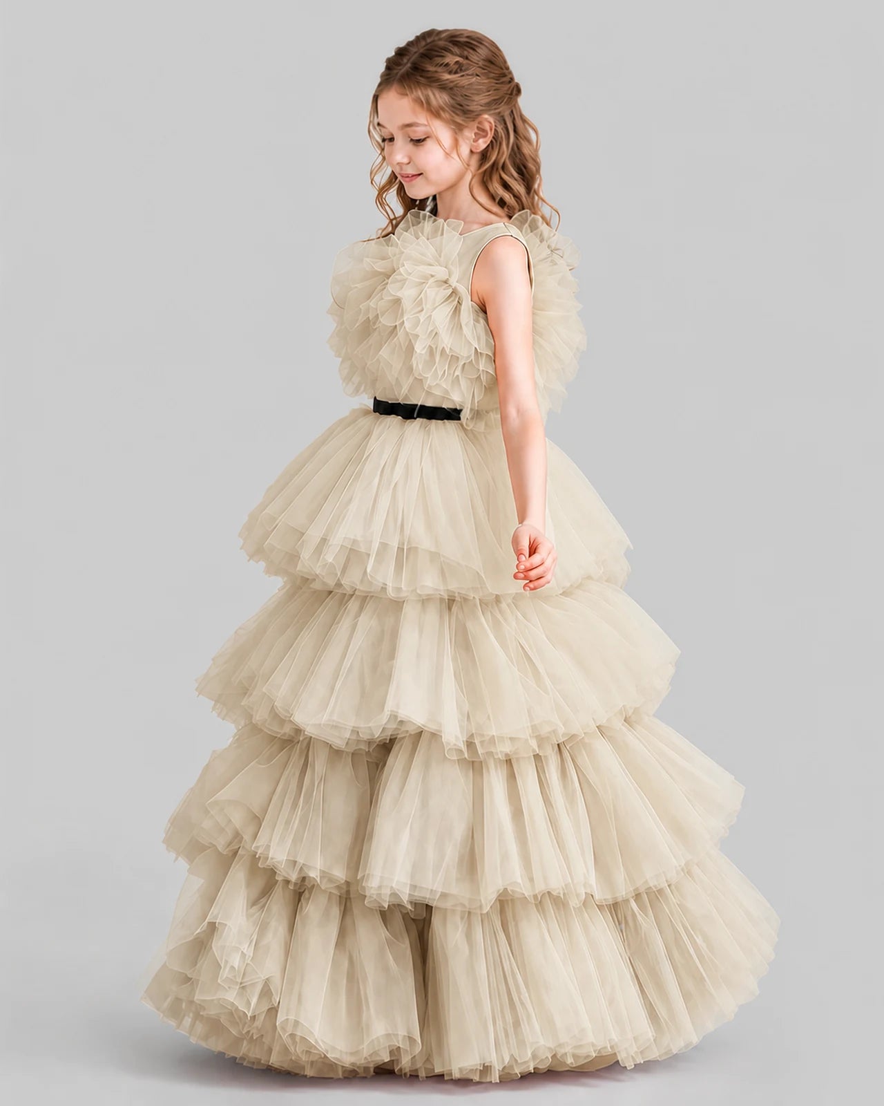 Champagne Ball Gown Girls Pageant Dresses Side