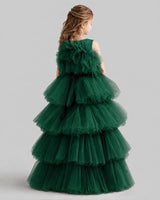 Dark Green Ball Gown Girls Pageant Dresses Back