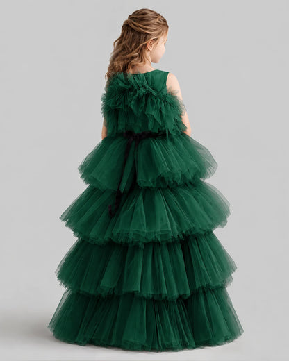 Dark Green Ball Gown Girls Pageant Dresses Back