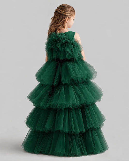 Dark Green Ball Gown Girls Pageant Dresses Back