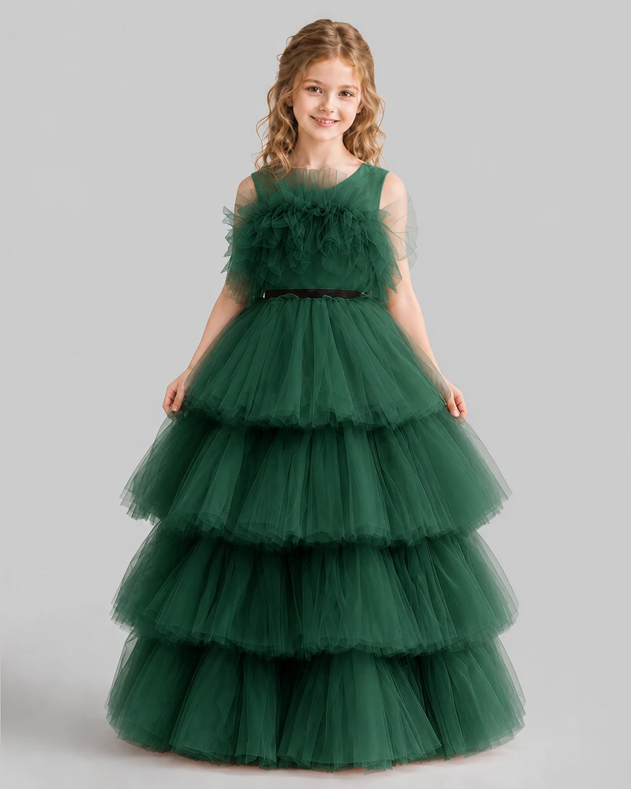Dark Green Ball Gown Girls Pageant Dresses Front