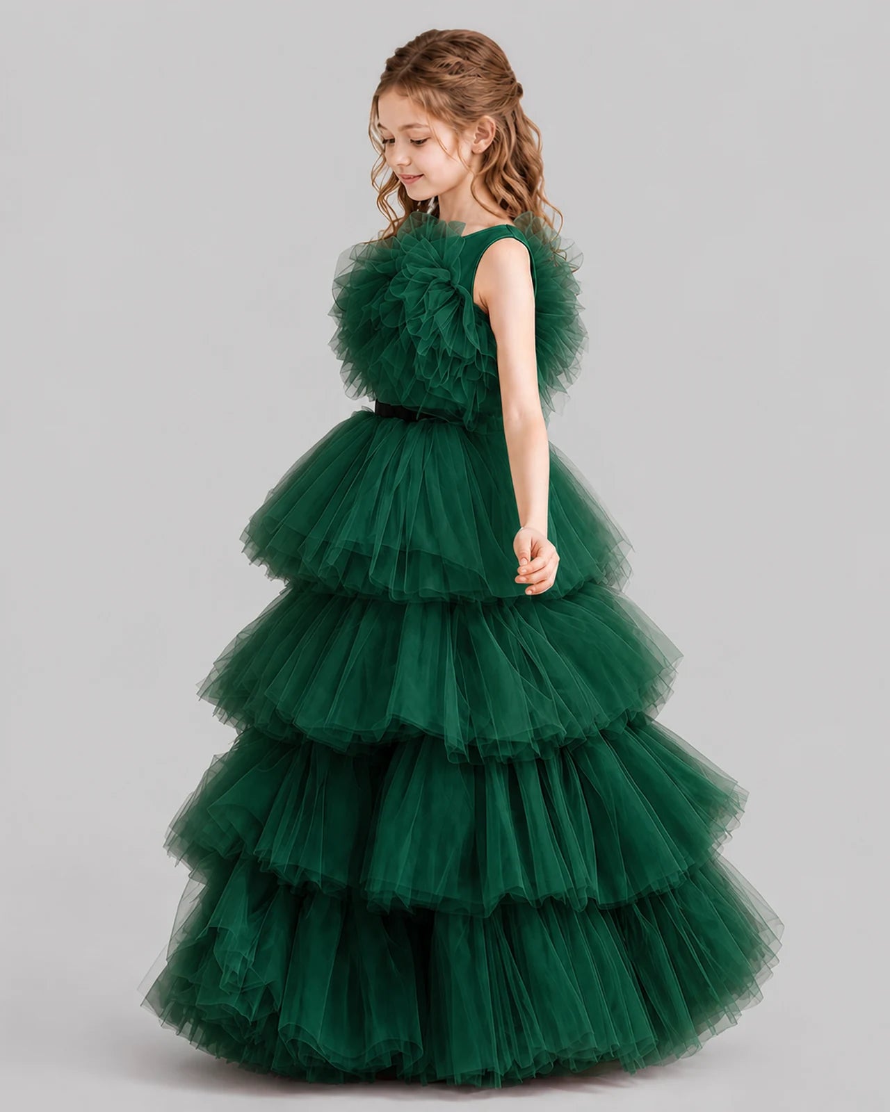 Dark Green Ball Gown Girls Pageant Dresses Side