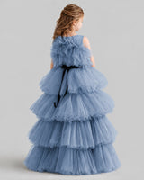 Dusty Blue Ball Gown Girls Pageant Dresses Back