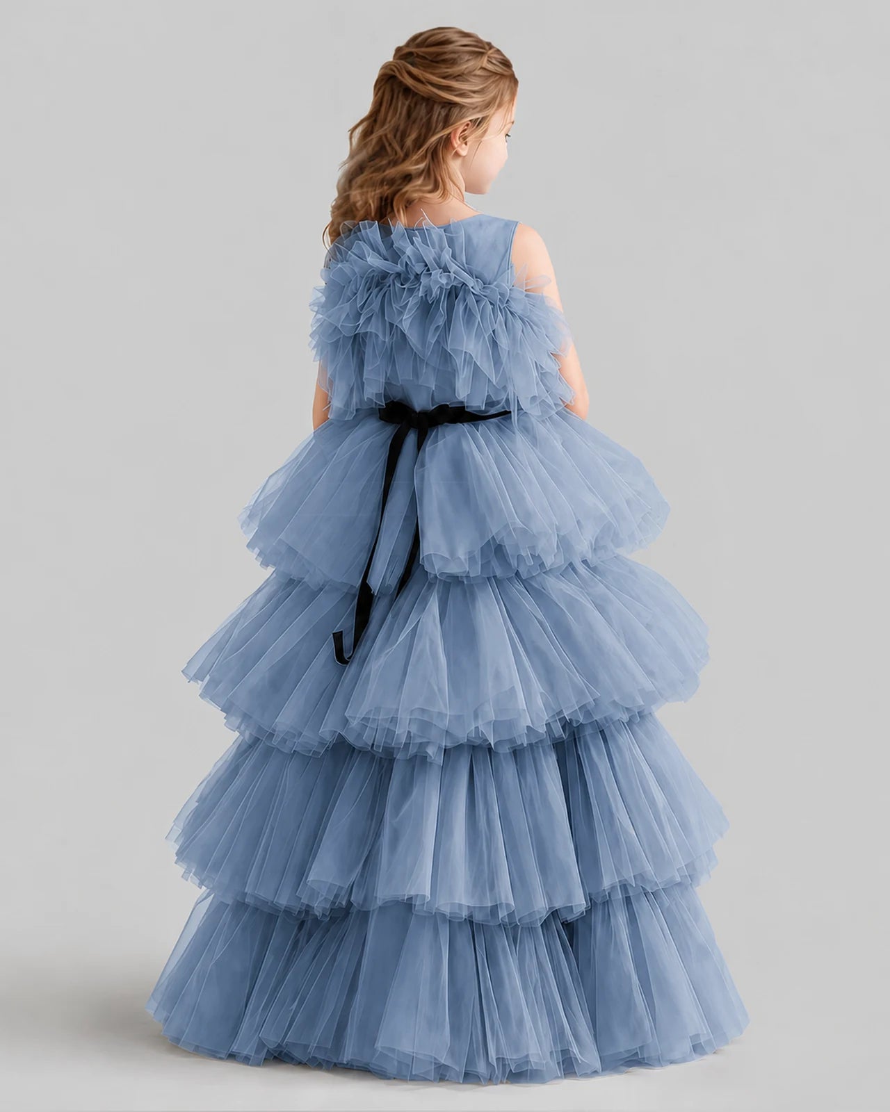 Dusty Blue Ball Gown Girls Pageant Dresses Back