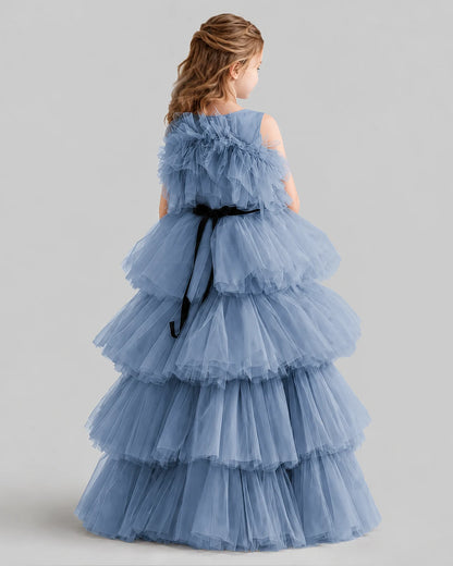 Dusty Blue Ball Gown Girls Pageant Dresses Back