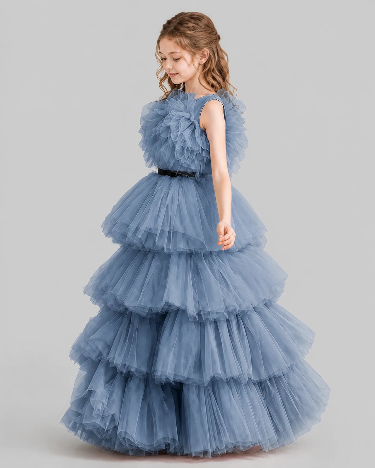 Dusty Blue Ball Gown Girls Pageant Dresses Side