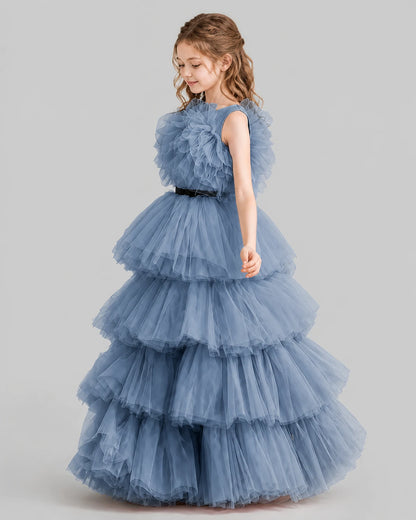 Dusty Blue Ball Gown Girls Pageant Dresses Side
