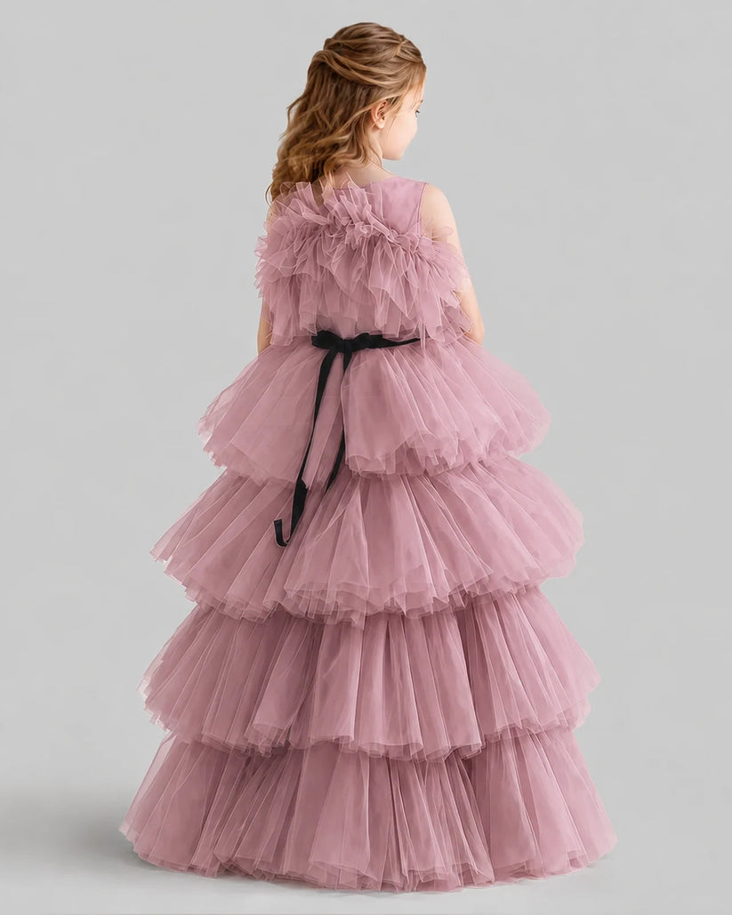 Dusty Rose Ball Gown Girls Pageant Dresses Back