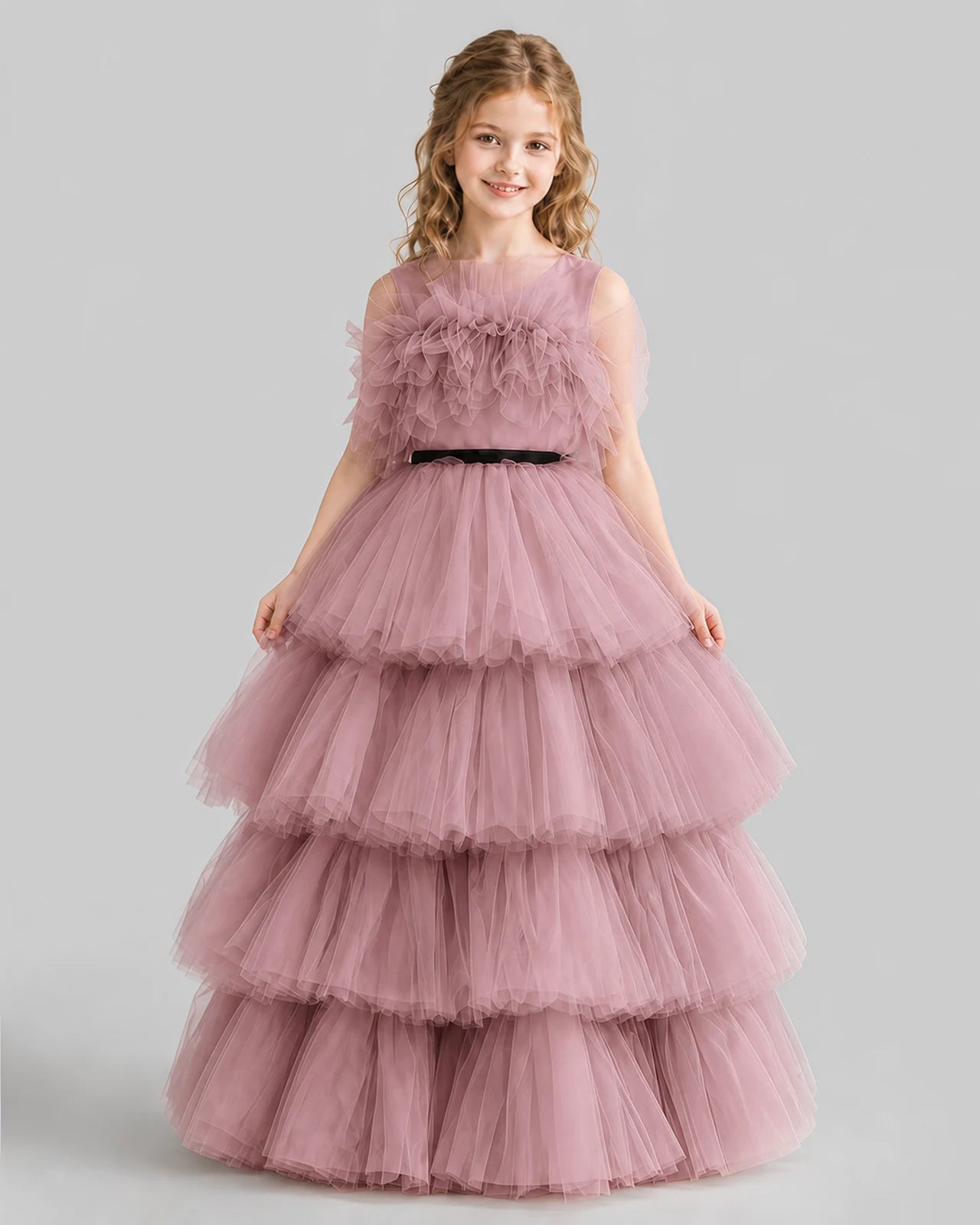 Dusty Rose Ball Gown Girls Pageant Dresses Front