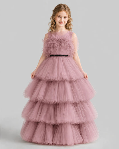 Dusty Rose Ball Gown Girls Pageant Dresses Front