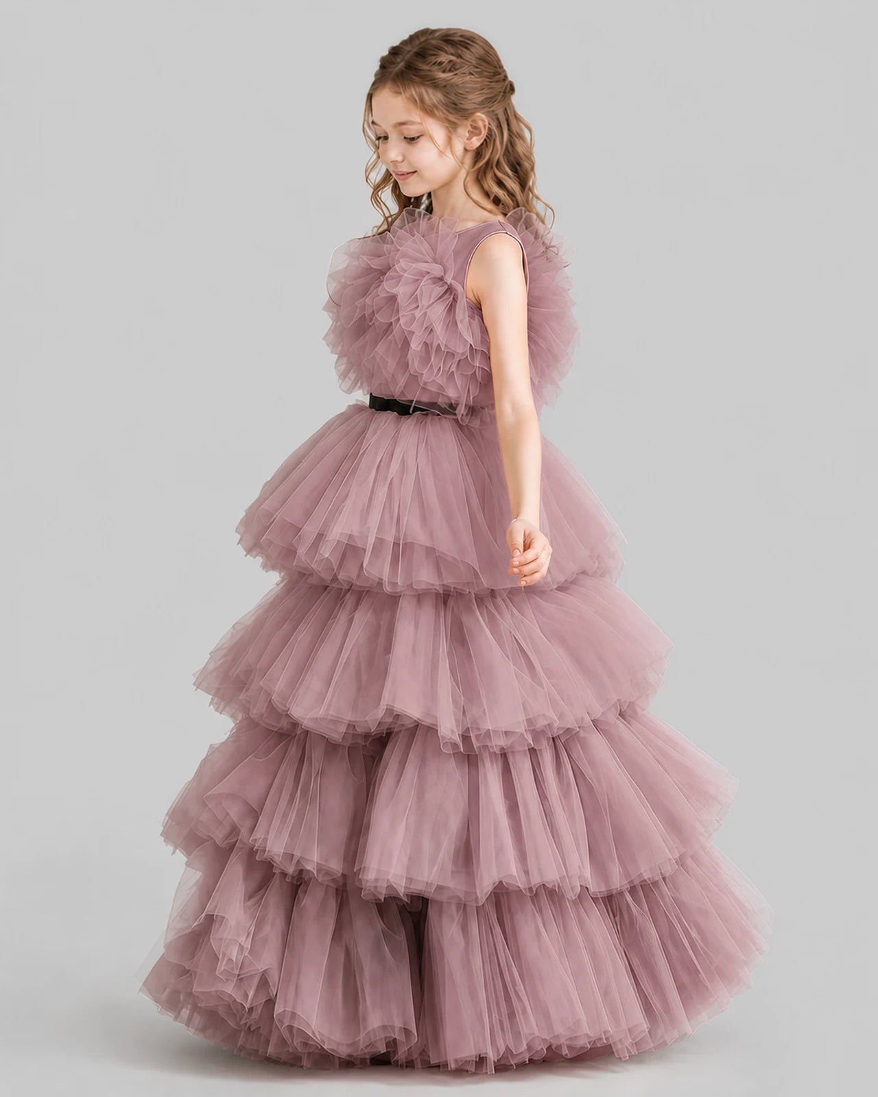 Dusty Rose Ball Gown Girls Pageant Dresses Side