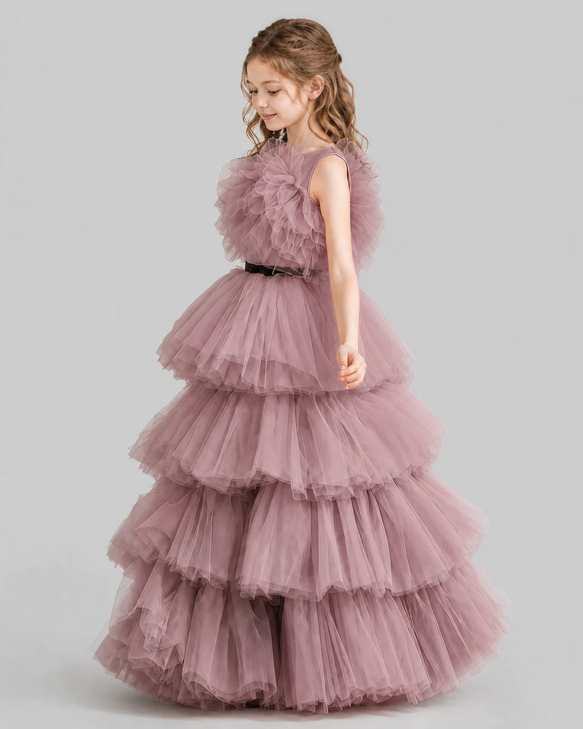 Dusty Rose Ball Gown Girls Pageant Dresses Side