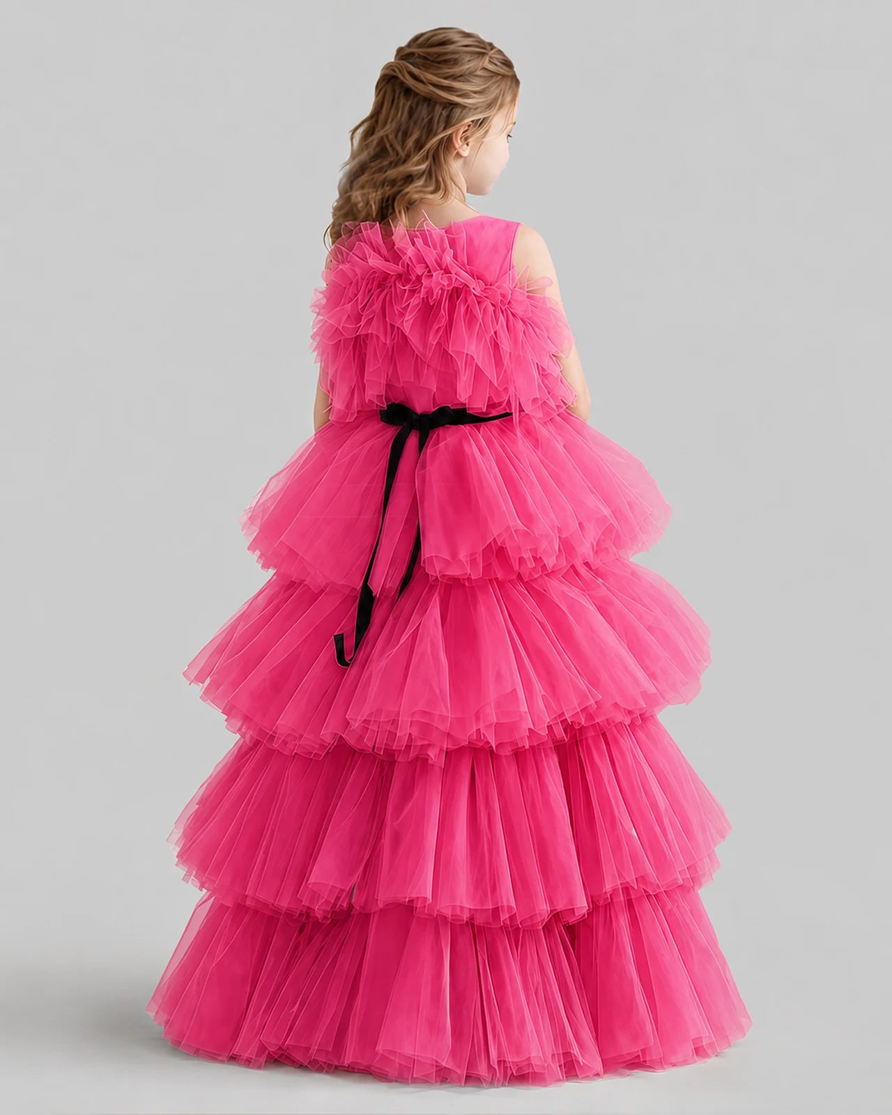 Hot Pink Ball Gown Girls Pageant Dresses Back