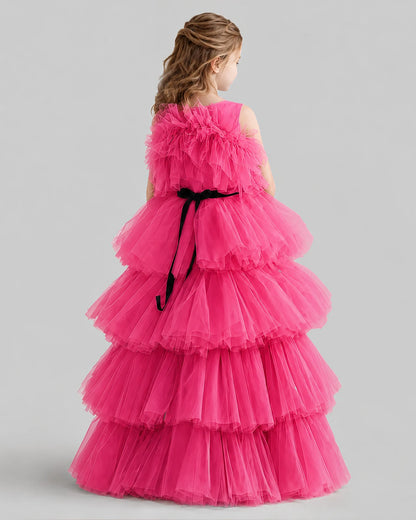 Hot Pink Ball Gown Girls Pageant Dresses Back