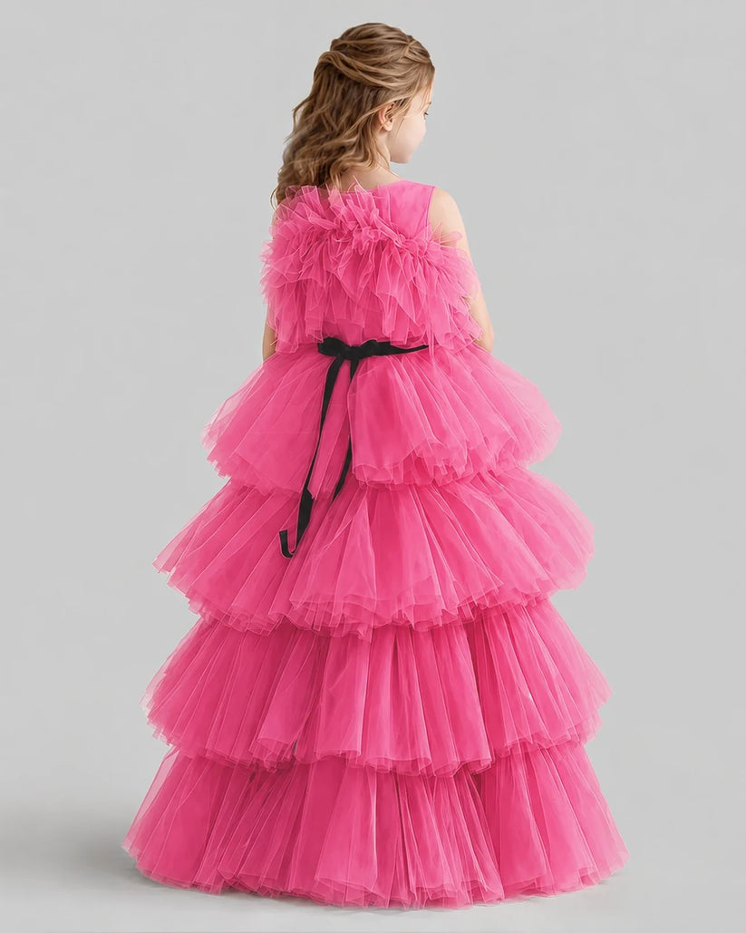 Hot Pink Ball Gown Girls Pageant Dresses Back