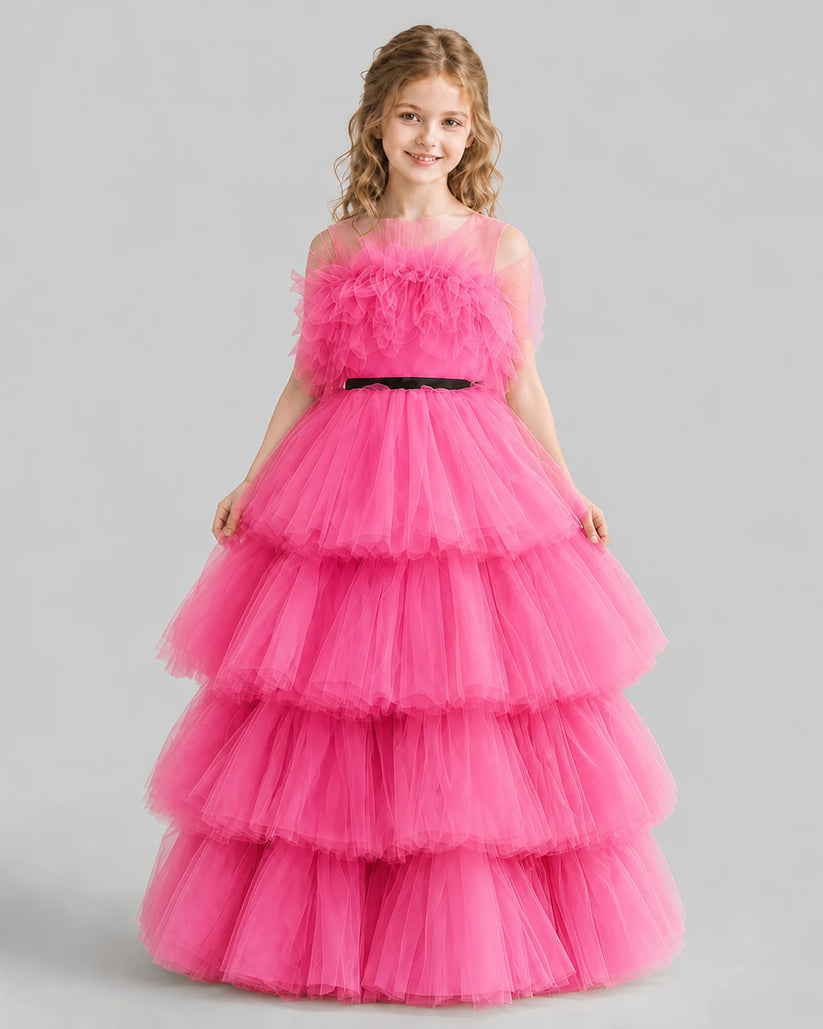 Hot Pink Ball Gown Girls Pageant Dresses Front